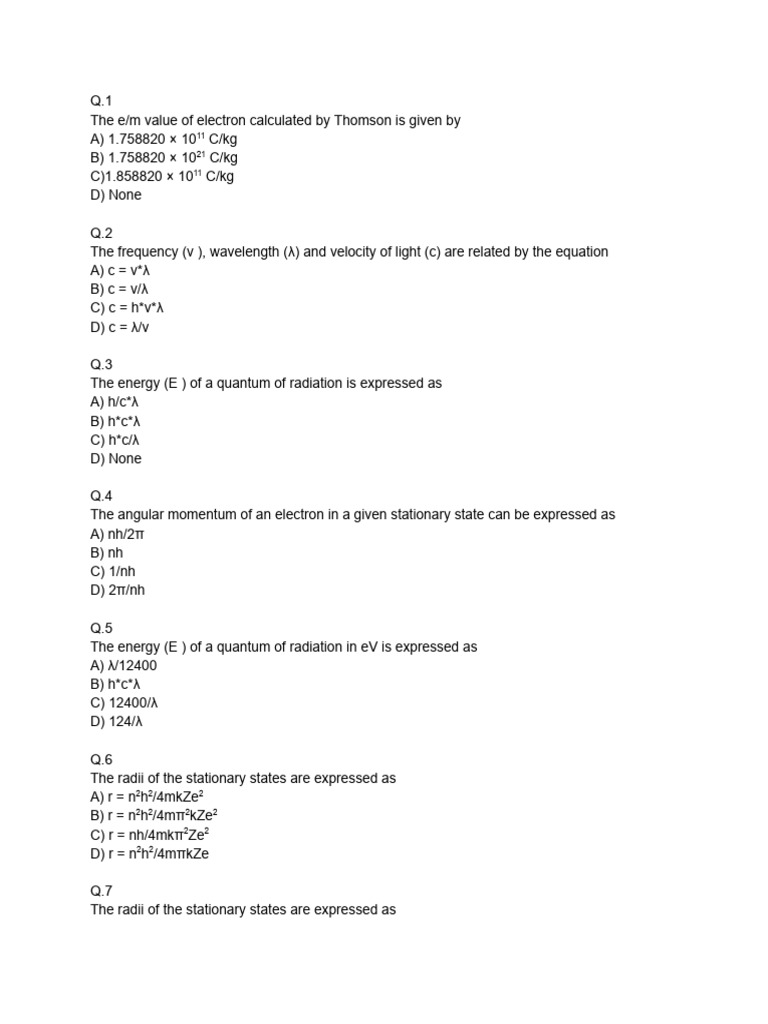 Atomic Structure Formula Sheet | PDF | Atomic Orbital | Electron