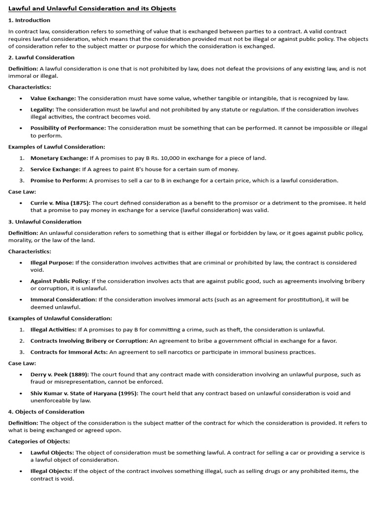 Lawful vs Unlawful Consideration Explained | PDF | Crimes | Crime ...