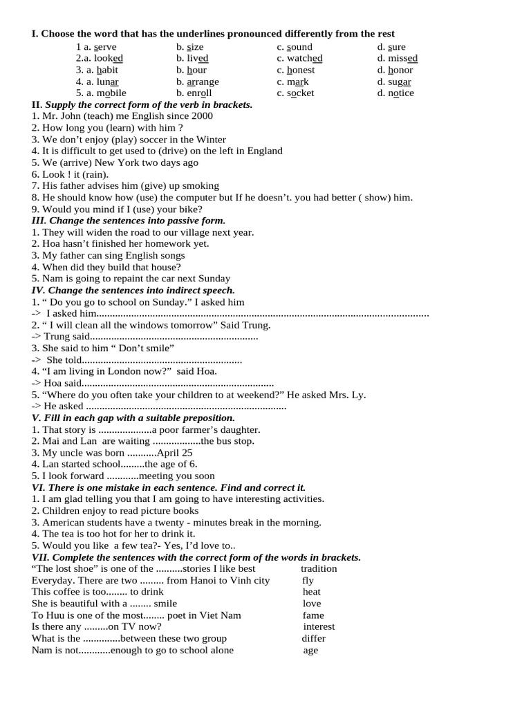 English Grammar and Vocabulary Exercises | PDF