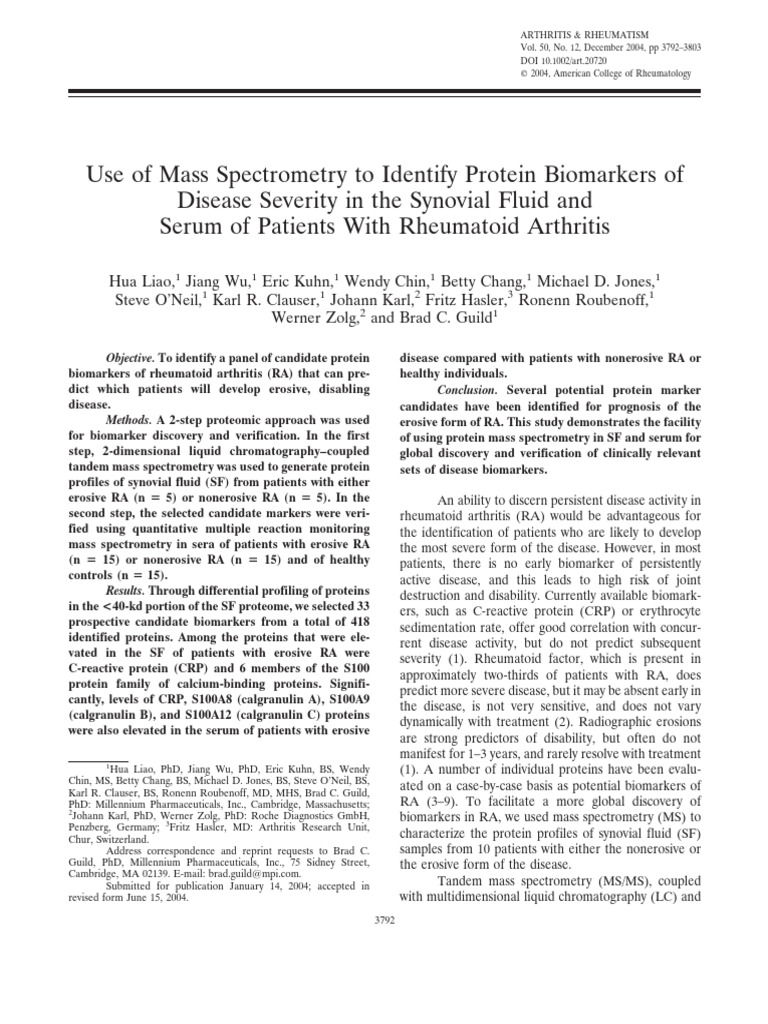 Use of mass spectrometry to identify protein biomarkers of pdf