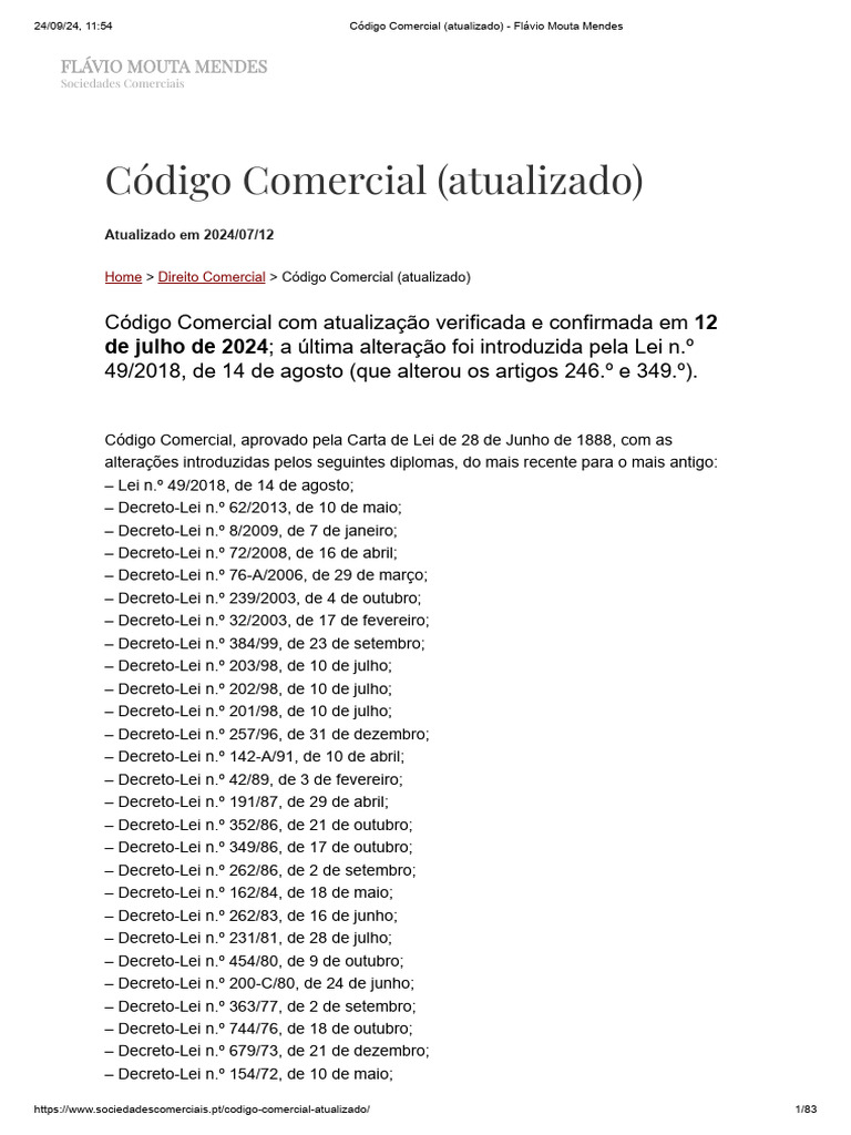 Código Comercial Atualizado 2024 | PDF | Escrituração contábil | Justiça