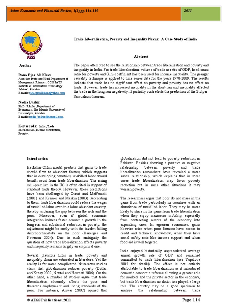 Trade Liberalization, Poverty and Inequality Nexus: A Case Study of ...