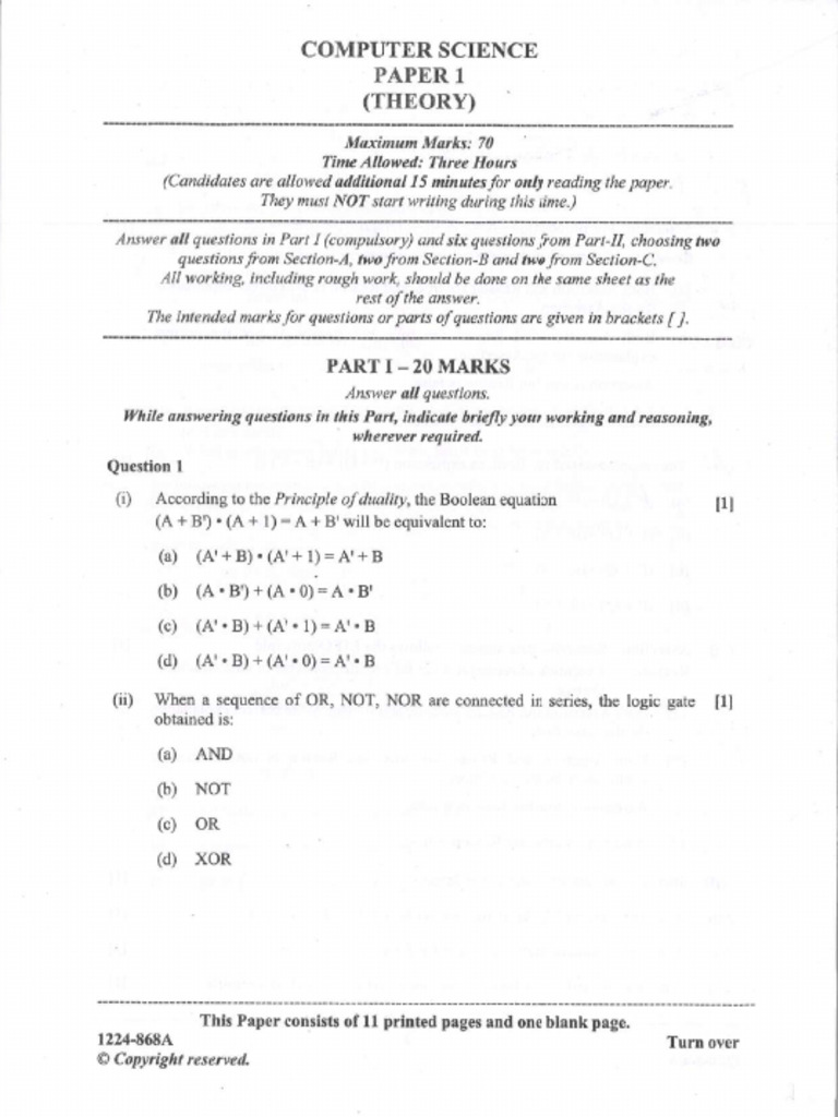 ISC Class 12 Computer Science PYQ 2024 | PDF