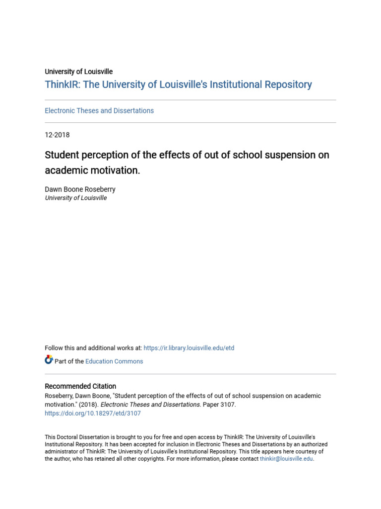 Student Perception of The Effects of Out of School Suspension On | PDF ...
