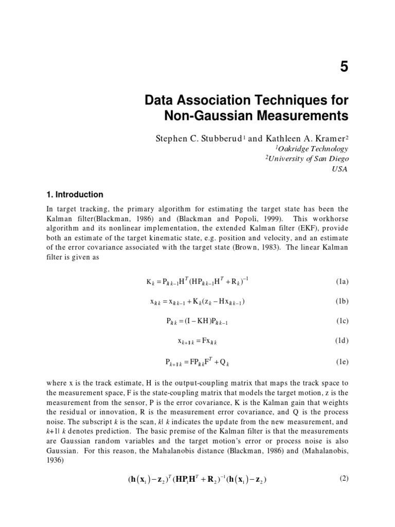 Non-Gaussian Data Association Techniques | PDF | Kalman Filter | Normal ...