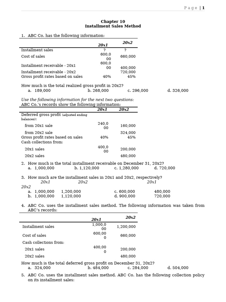Chapter 10 Installment Sales Method | PDF | Cost Of Goods Sold | Gross ...