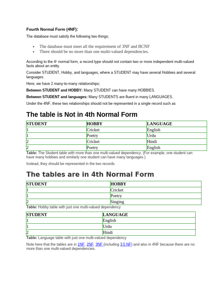 Fourth Normal Form (4NF | PDF
