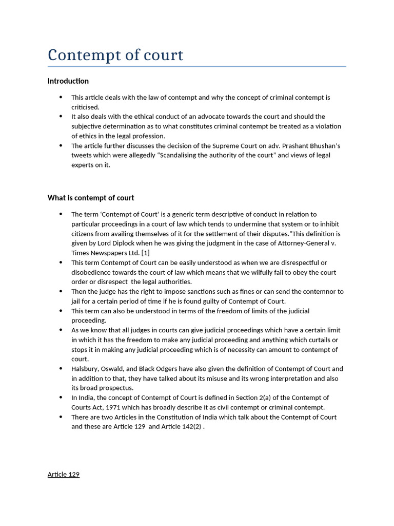 Contempt Of Court Pdf Contempt Of Court Legal Procedure