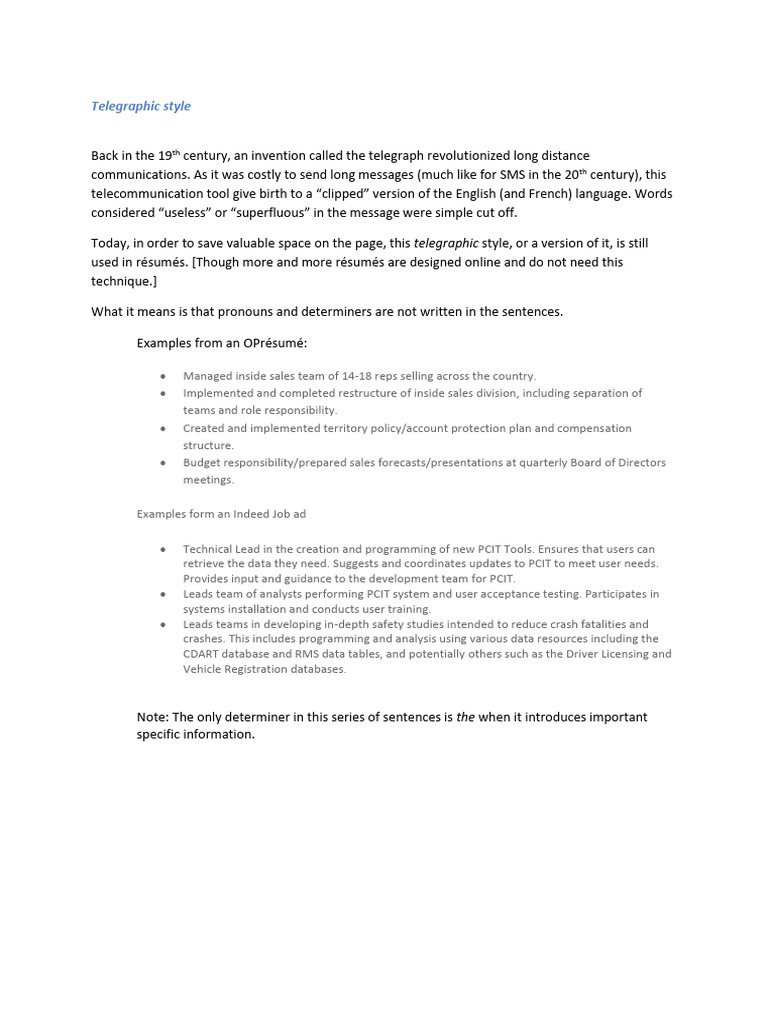 Mastering Telegraphic Style for Resumes | PDF