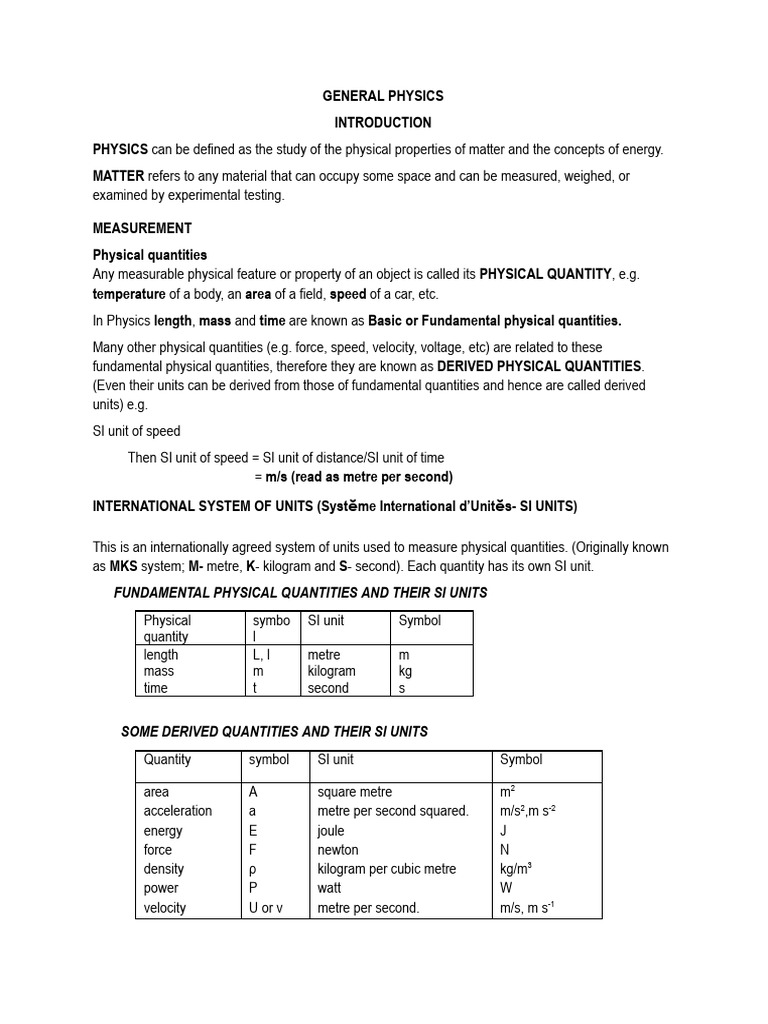 General Physics Measurement Notes | PDF | International System Of Units ...