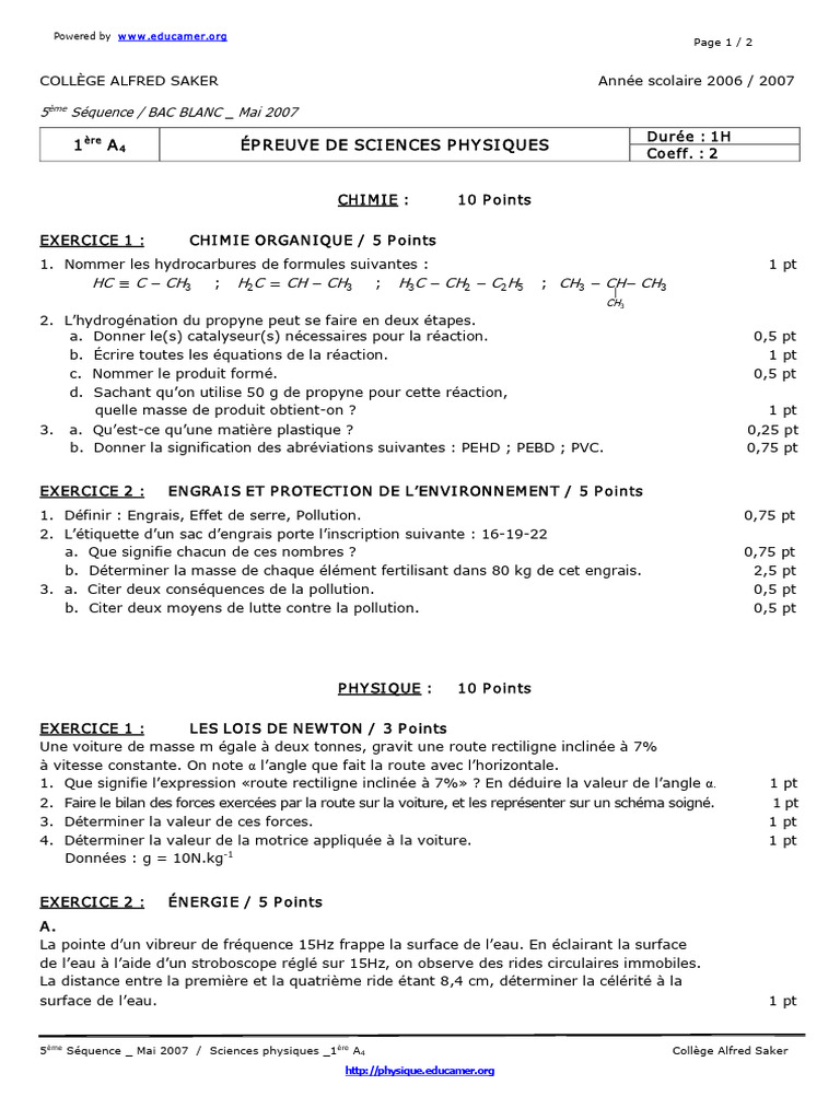 Épreuve de Sciences Physiques 2007 | PDF | Radioactivité | Chimie nucléaire