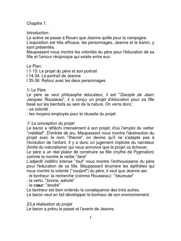 Une Vie Maupassant Résumé Par Chapitre