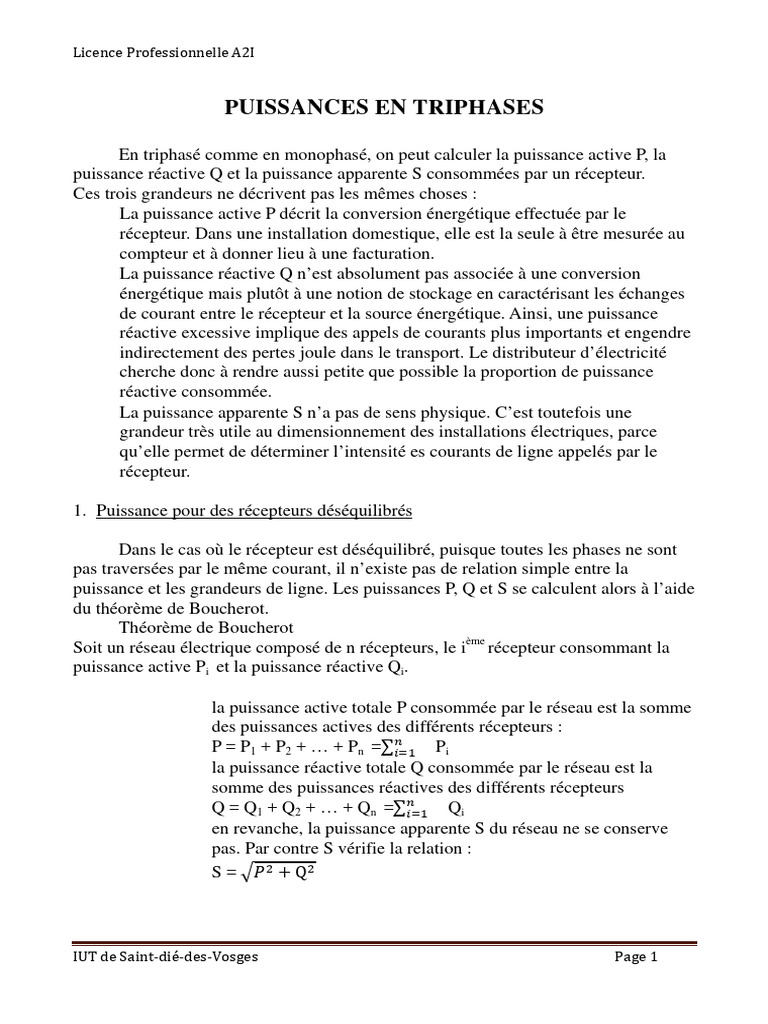 Puissances en Triphasé Calculs et Concepts PDF Puissance — free download