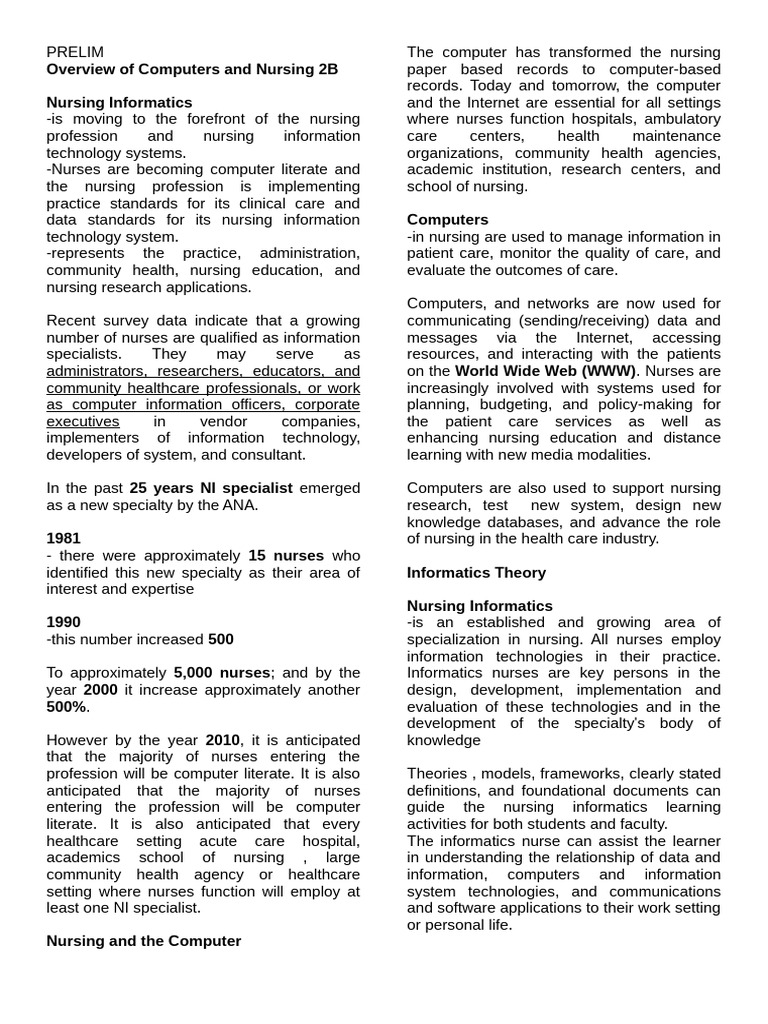 Nursing Informatics Overview and Impact | PDF | Nursing | Computer Data ...