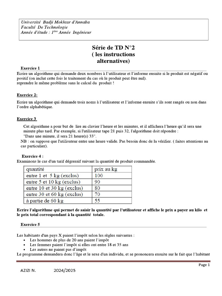 TD 2 Instructions de Condition | PDF