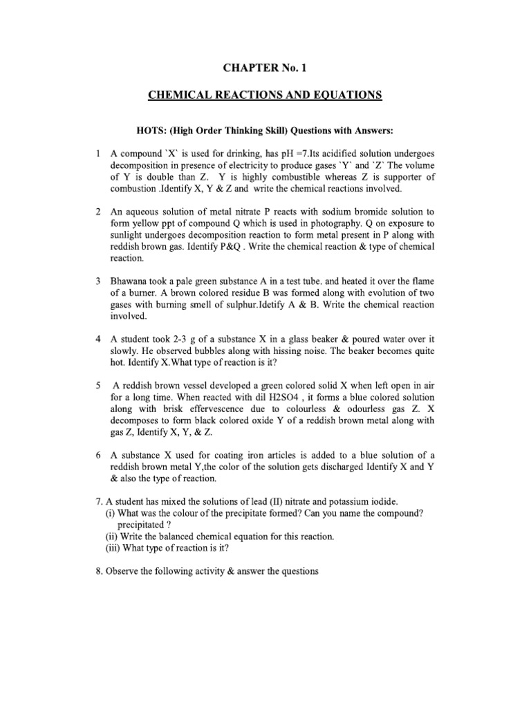 Class 10 Chemical Reactions Quiz | PDF | Chemical Reactions | Oxide