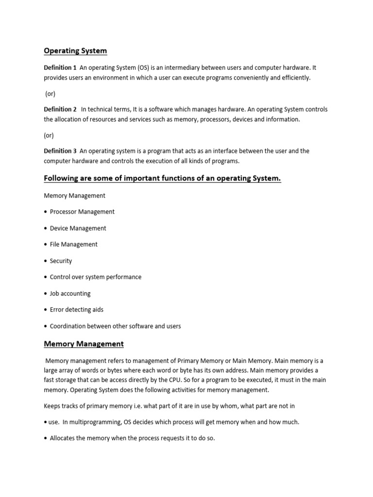 Operating System Notes Class 10 | PDF | Operating System | Process ...