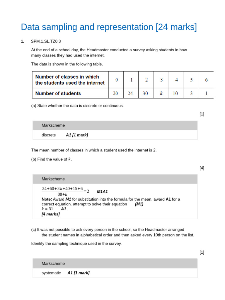 1.Data sampling with Markscheme | PDF | Student's T Test | Sampling ...