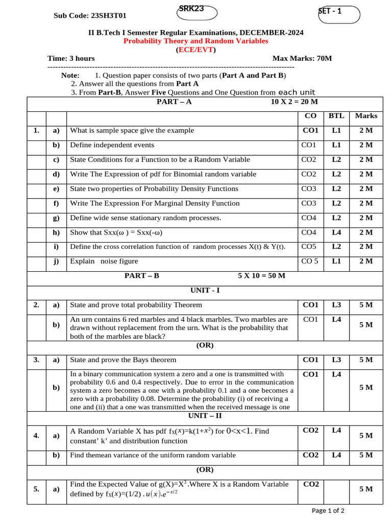 Ptsp Model Paper Pdf Probability Density Function Statistical Models