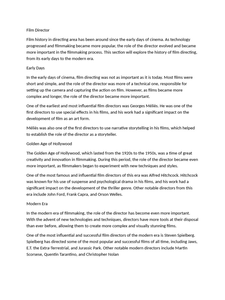 Evolution of Film Directing History | PDF