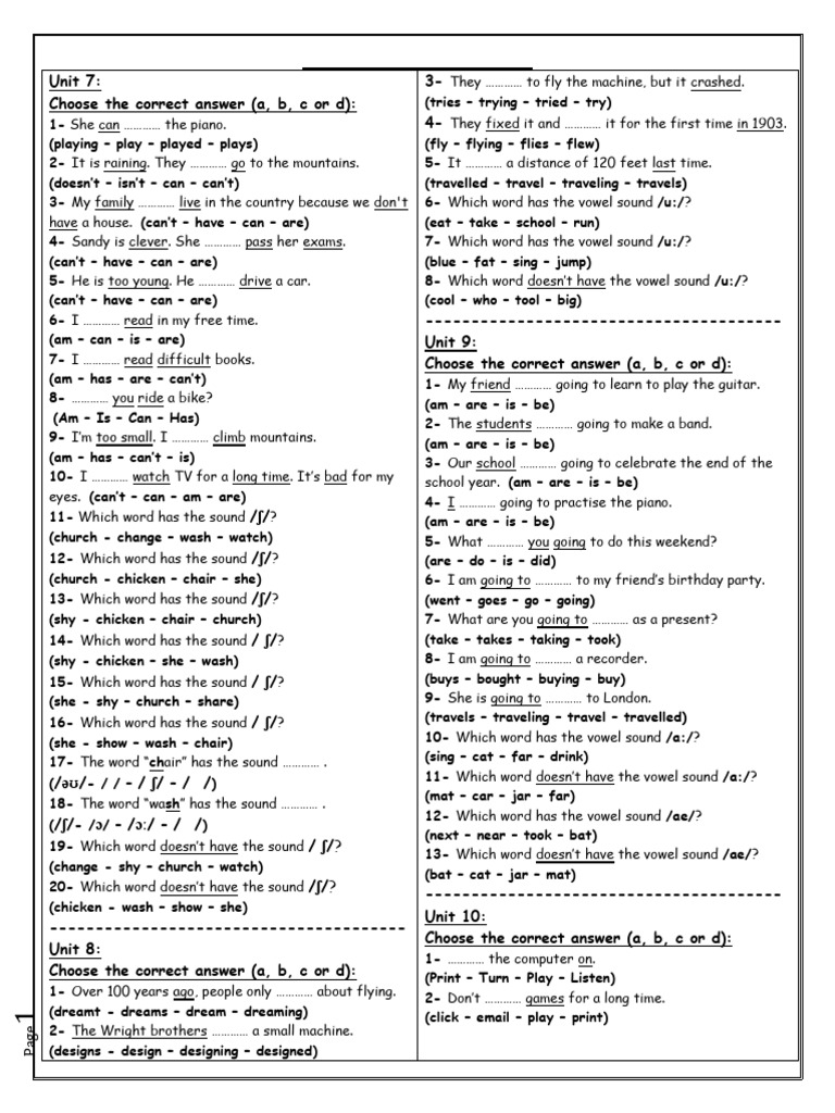 5th Grade Grammar Worksheet Units 7-12 | PDF