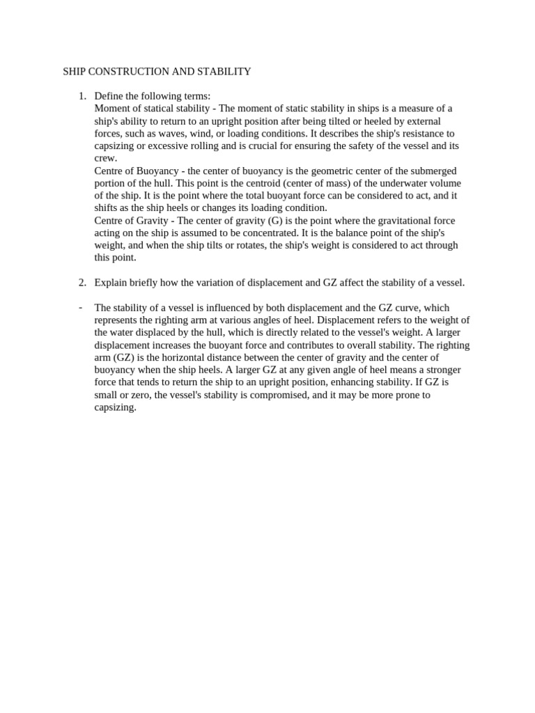Ship Stability: Key Concepts Explained | PDF | Buoyancy | Center Of Mass