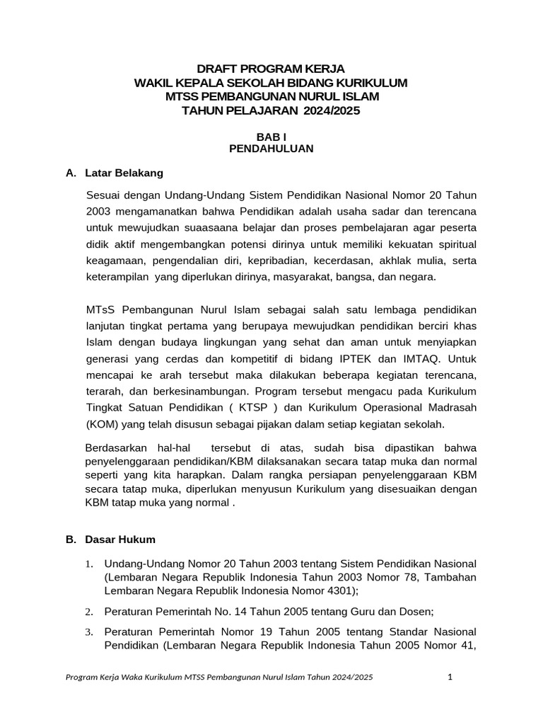 Program Kerja Kurikulum MTSS 2024/2025 | PDF