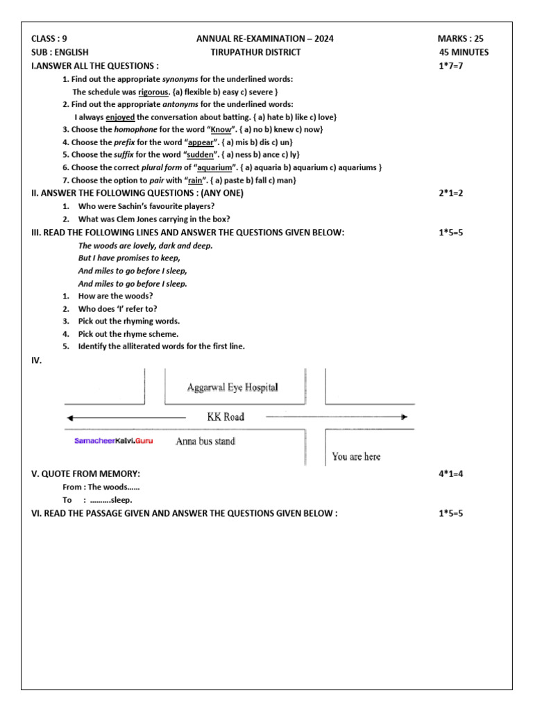 9th English Annual Re Exam 2024 Question Paper Pdf Download Pdf