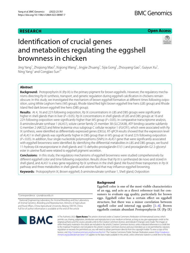 Egg Shell Color and PGE 2022 | PDF | Health Sciences | Genetics