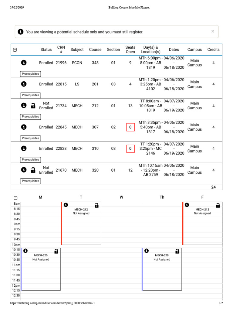 Bulldog Course Schedule Spring 2020 | PDF