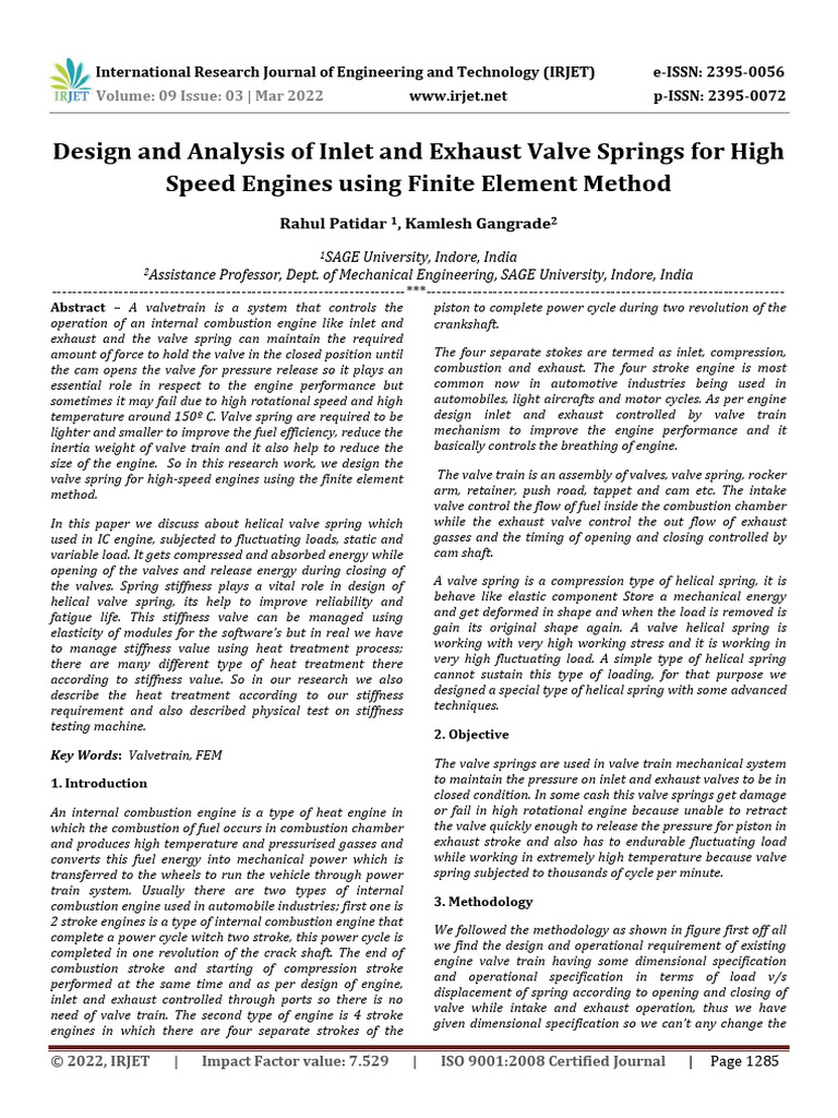 Design and Analysis of Inlet and Exhaust | PDF | Engines | Internal ...
