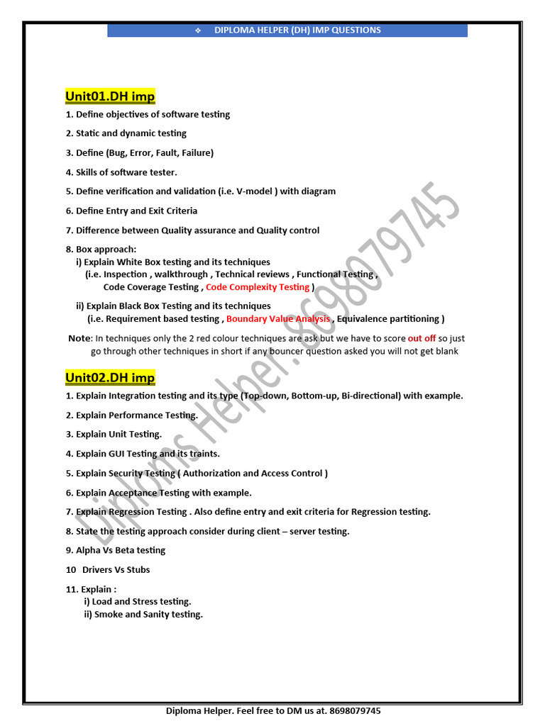 Diploma Helper: Key Software Testing Concepts | PDF | Software Testing ...