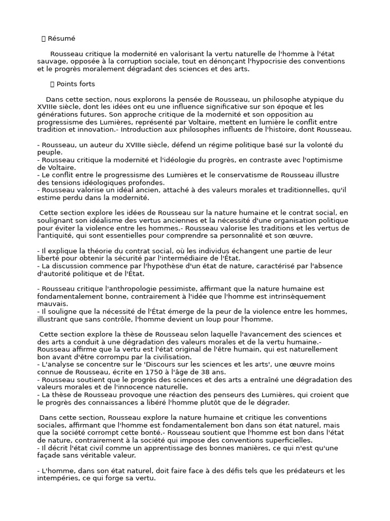 Critique de la modernité par Rousseau | PDF | Jean-Jacques Rousseau ...