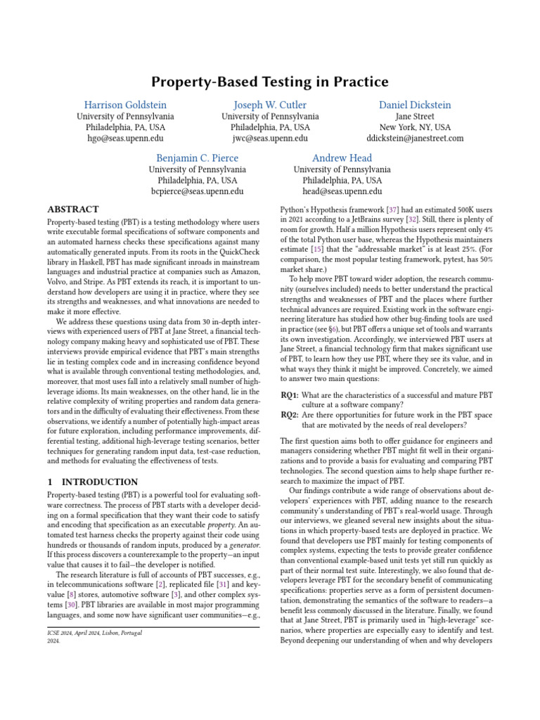 Icse24 PBT in Practice | PDF | Unit Testing | Software Engineering