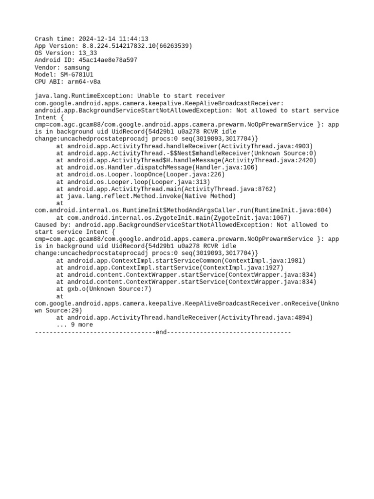 Android Background Service Error Log | PDF