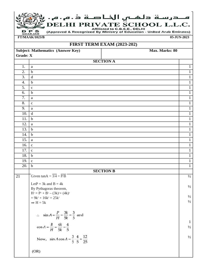 Mathematics Exam Answer Key 2023 | PDF | Mathematical Objects ...