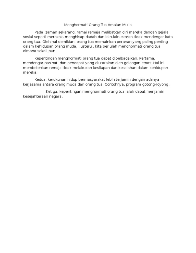 Menghormati Orang Tua Amalan Mulia