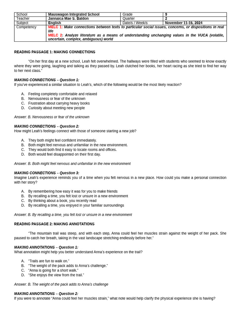 PISA-Style Questions for English Skills | PDF | Sonnets | Adverb