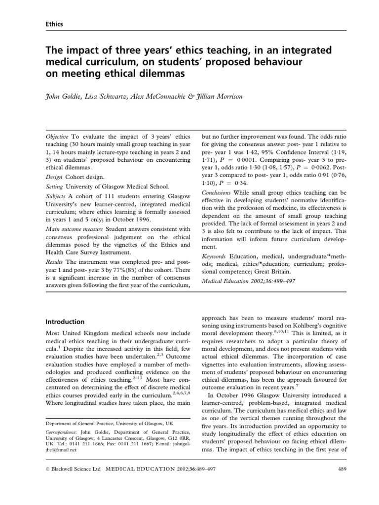 The Impact of Three Years' Ethics Teaching, in An Integrated | PDF ...