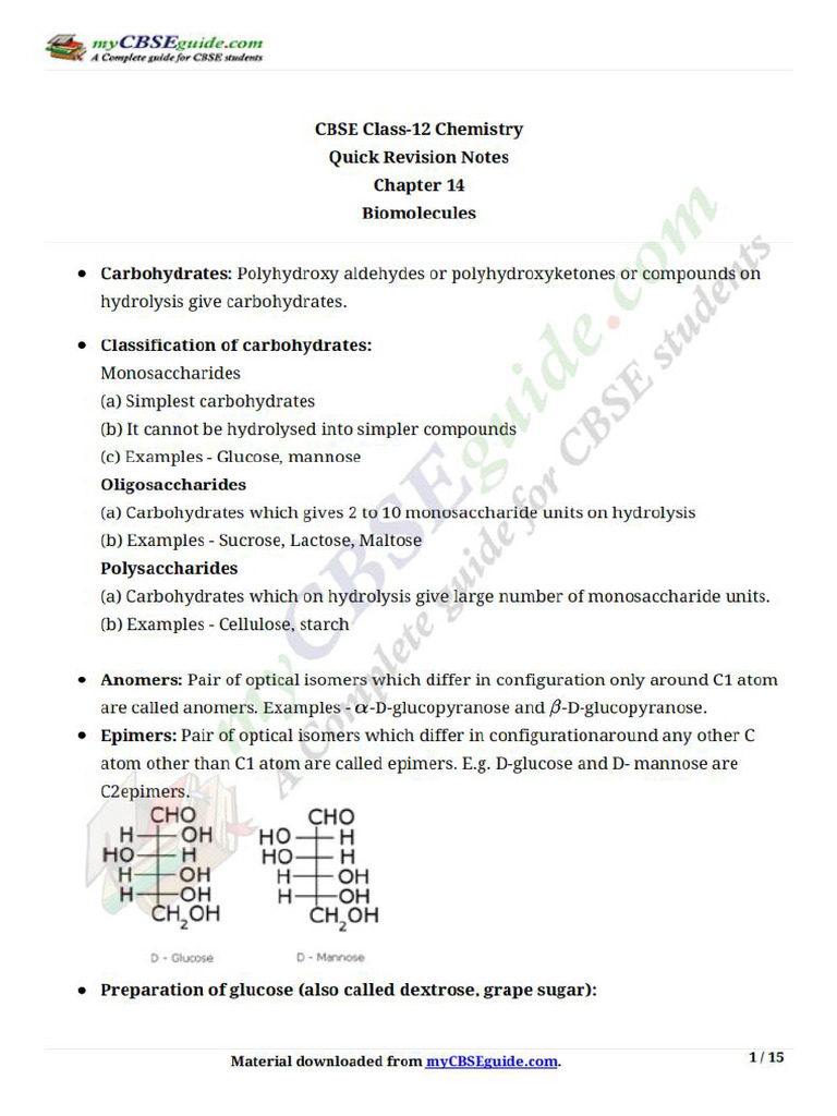 12 Chemistry Notes ch14 Biomolecules | PDF