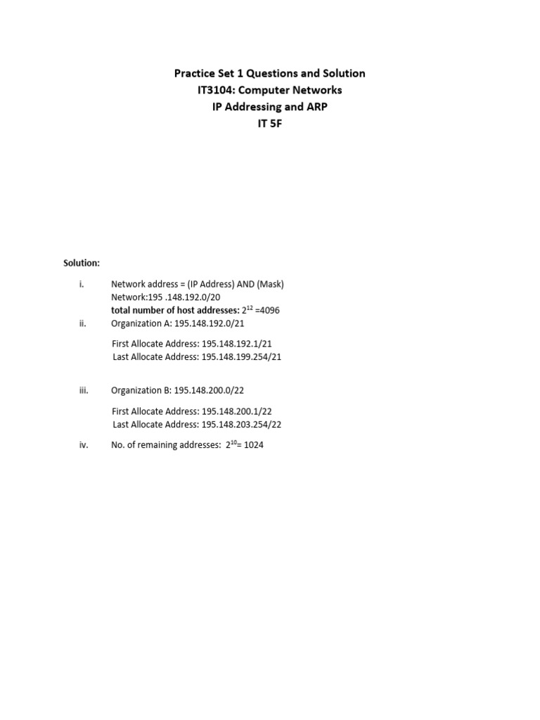 CN Practice Set 1 Sol | PDF | Ip Address | Internet Protocols