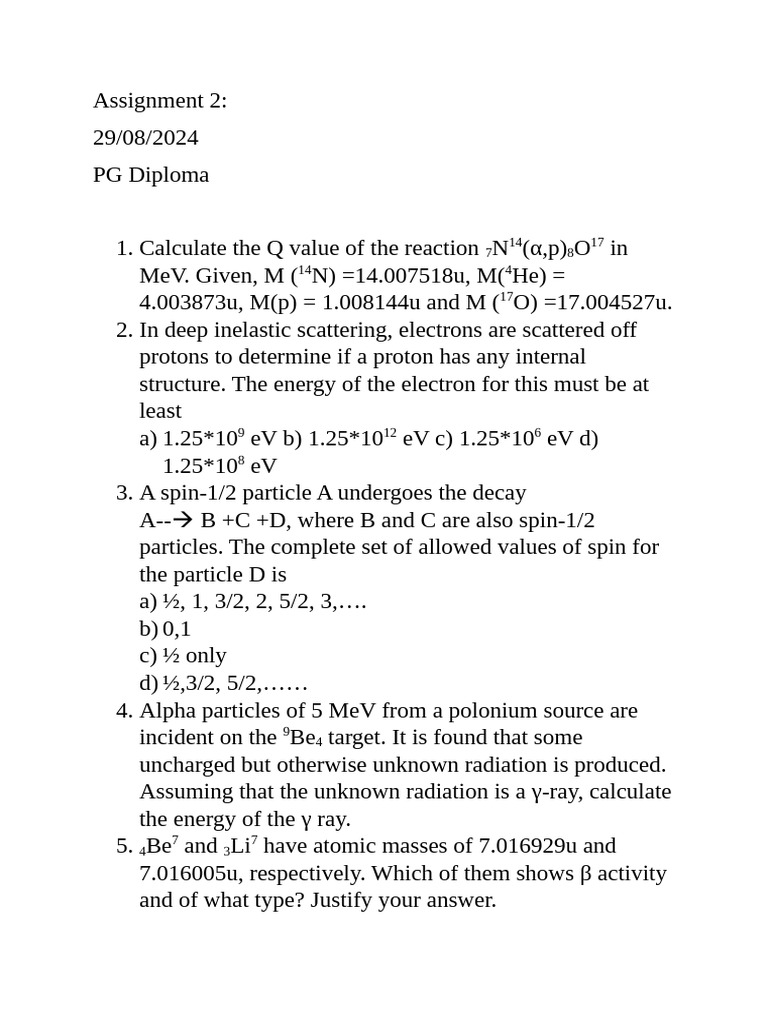 Nuclear Physics Assignment 2 Solutions | PDF