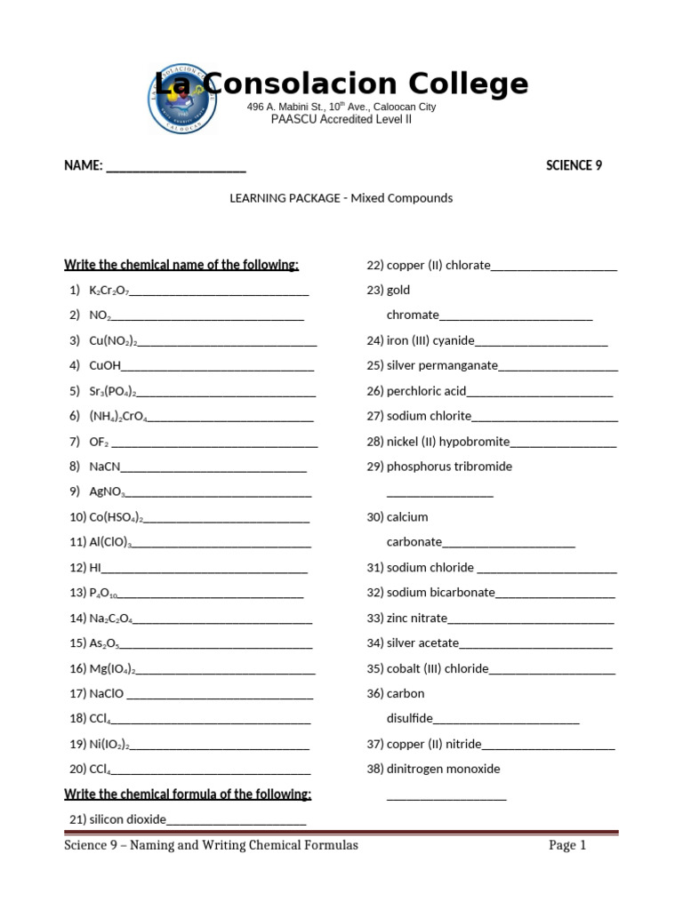 Mixed Compounds | PDF | Silver | Metals