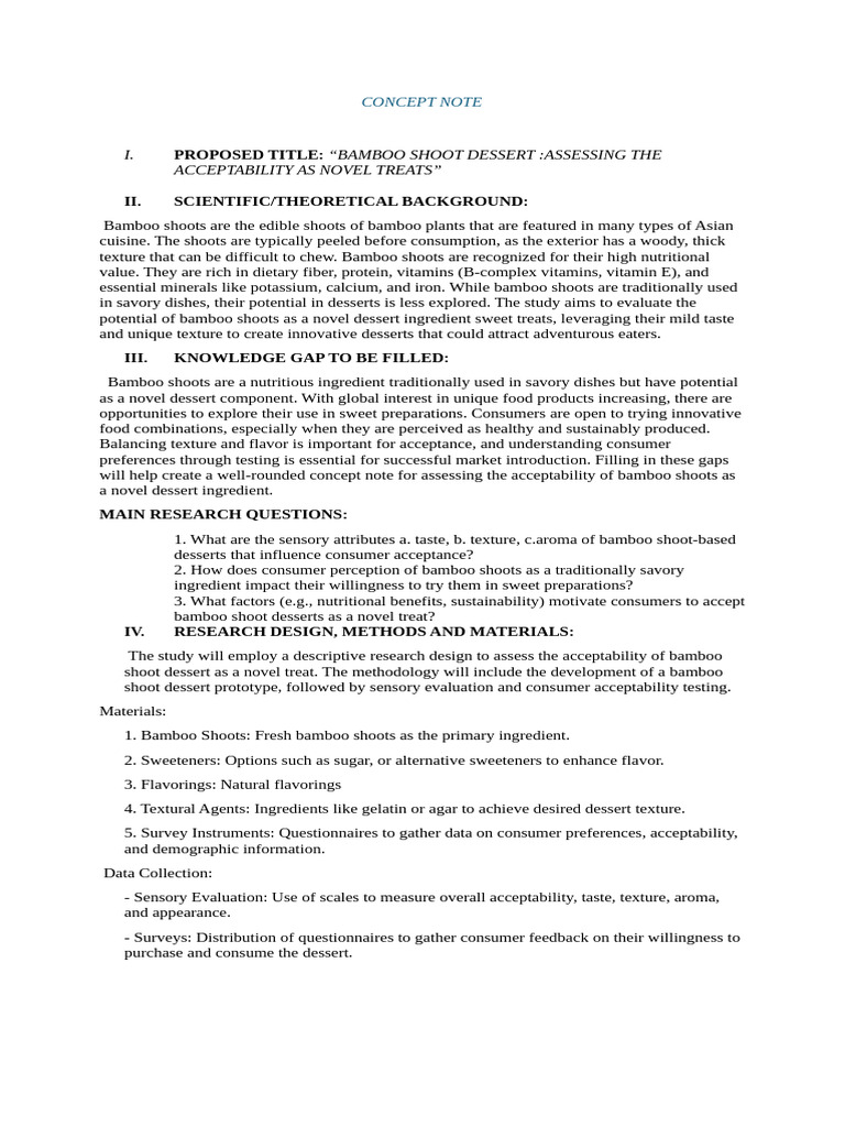 Group2 Concept Note | PDF | Taste | Desserts