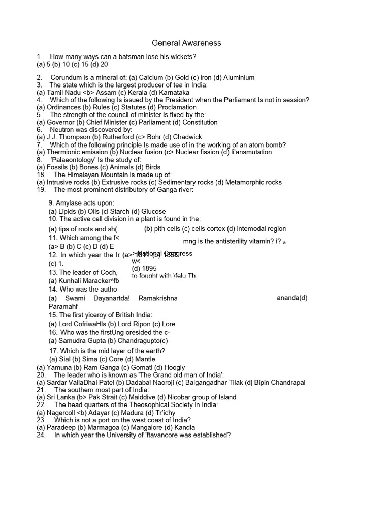 General Awareness Quiz Questions | PDF