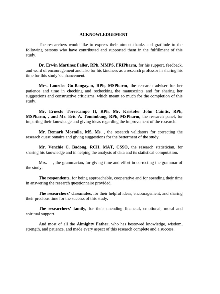 Acknowledgements for Research Study | PDF