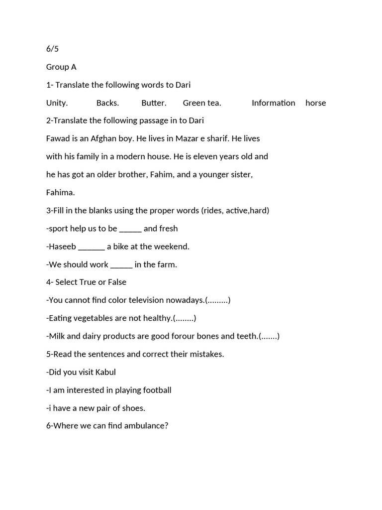 Dari Language Learning Tasks | PDF