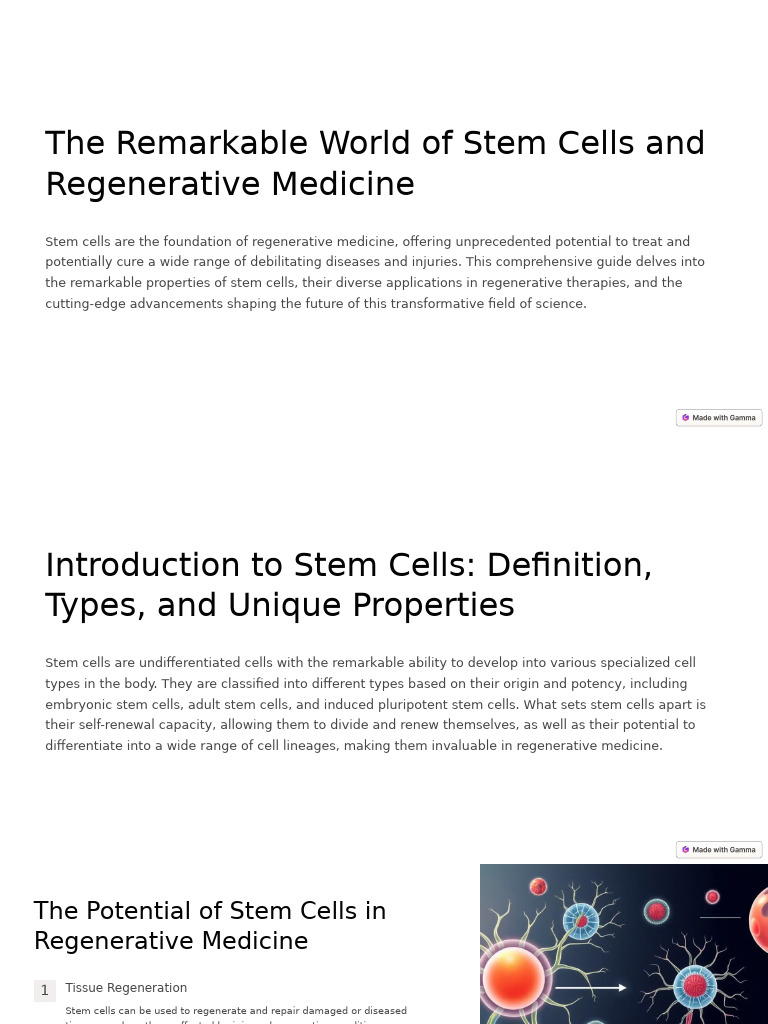 The Remarkable World of Stem Cells and Regenerative Medicine | PDF ...