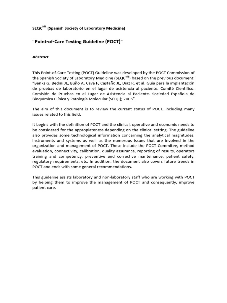 Spain 2016 Point of Care Testing Guidance | PDF | Laboratorios | Hospital