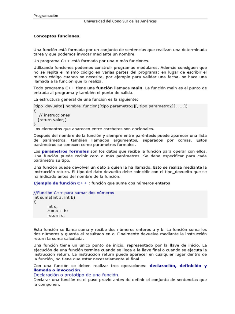Funciones en C++: Guía Completa | PDF | C ++ | Función (Matemáticas)